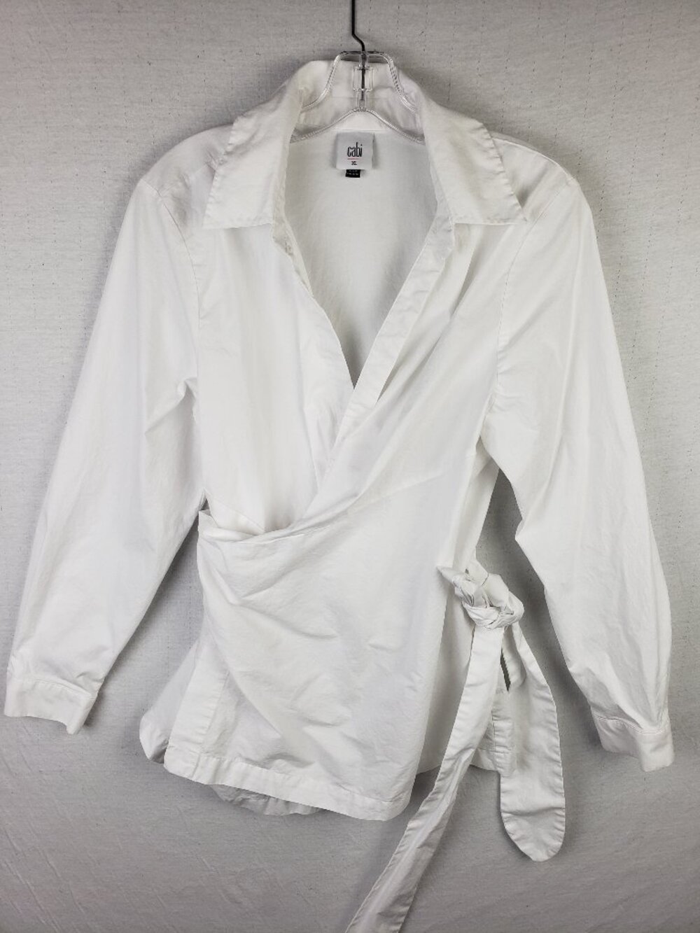 Cabi Highlife Wrap Shirt Blouse Top 6293 White Stretch Cotton size XL Minimalist